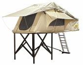 Палатка туристическая быстрораскладывающаяся СТОКРАТ для установки на крышу автомобиля с козырьком над входом и тамбуром (улучшенная ткань).